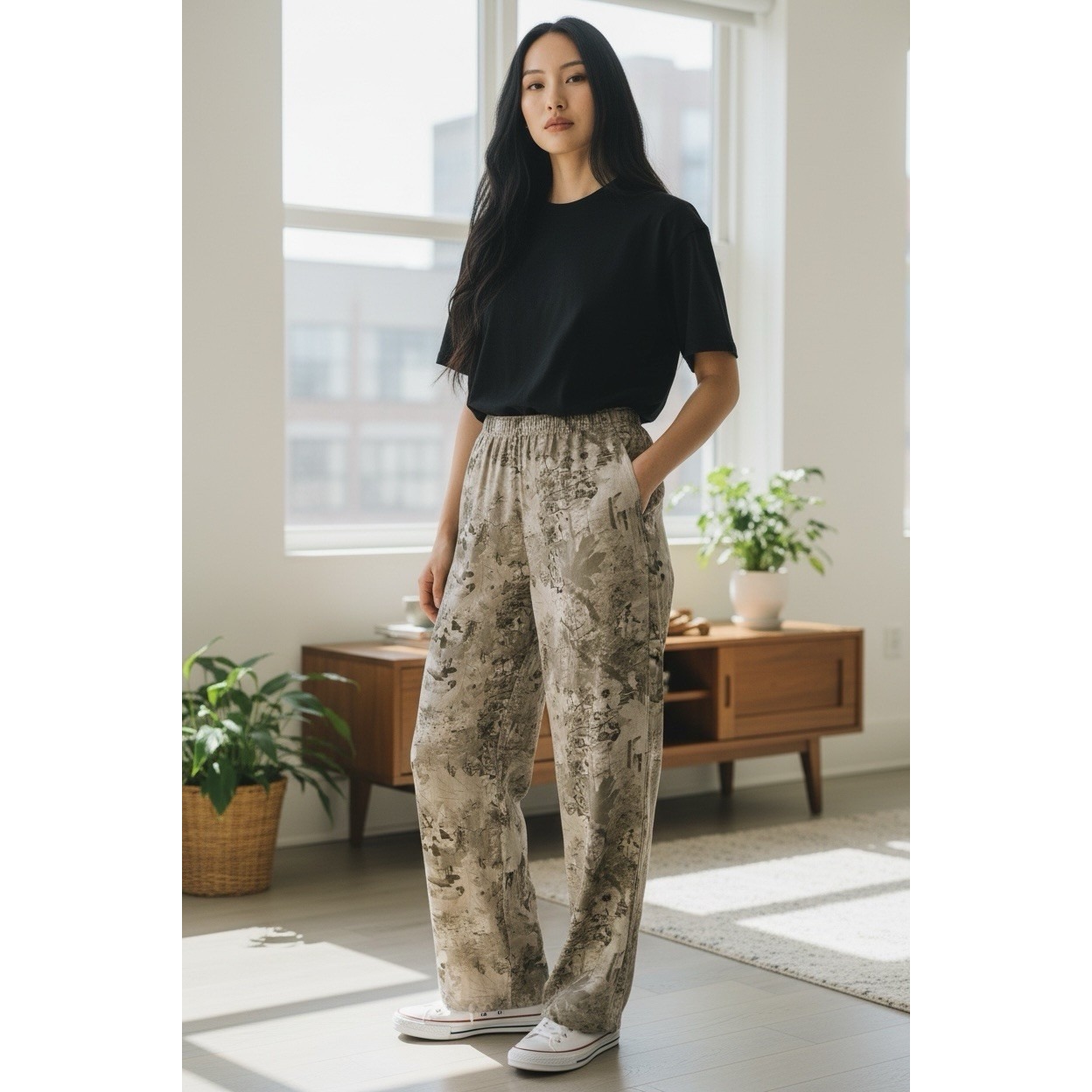 Sincerely Jules Pants Womens Size Small Palazzo Wide Leg Belt Beach Camouflage S